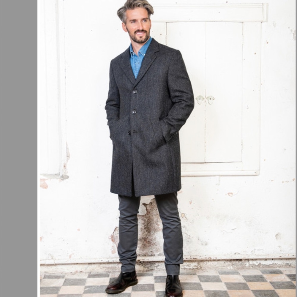 THEORY Mens Herringbone Wool-Blend 3/4 Length Topcoat EUC/sz M
